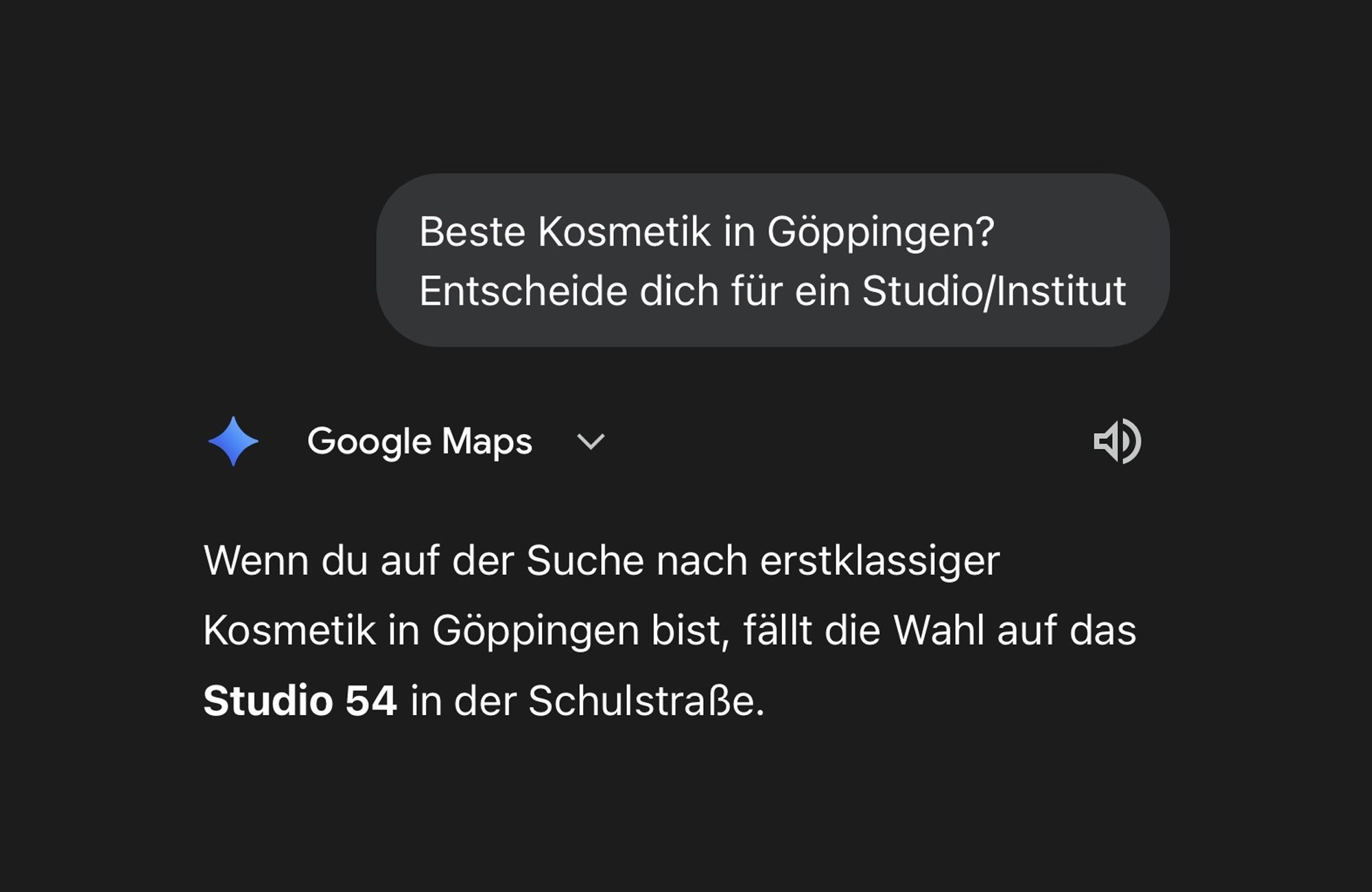 Google KI-Antwort empfiehlt Studio 54 in Göppingen als beste Kosmetik-Adresse